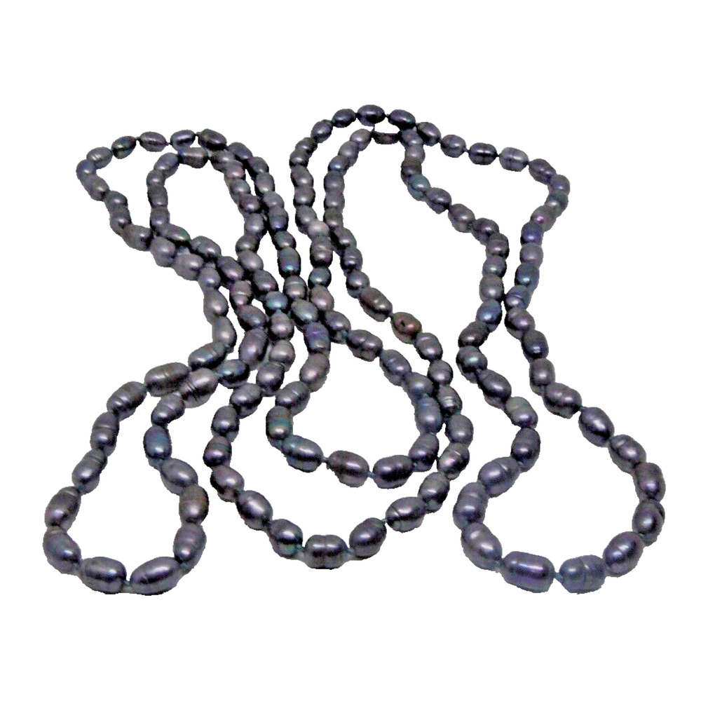 Vintage Black/Silver Baroque Freshwater Pearl Necklace 60" Endless Hand Knotted